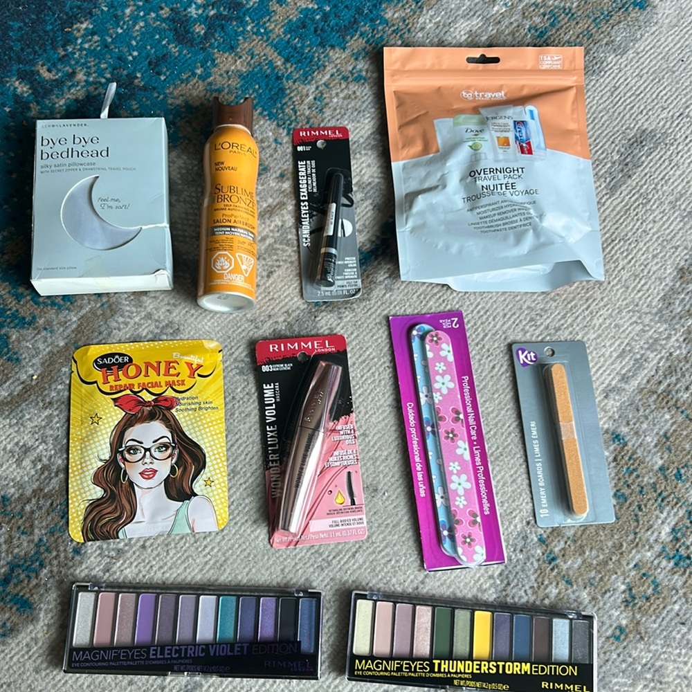 Bundle - 15 items New Overnight kit. 2 Rimmel Eyeshadows, mug, eyel…